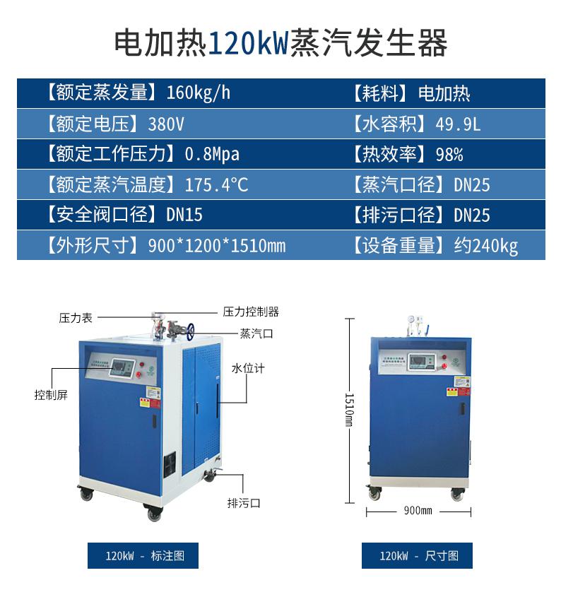鑫达能120kw<a href='http://www.jsxdn.cn/dianre' target='_blank'><u>电加热蒸汽发生器</u></a>设备参数